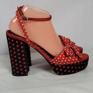Tabitha Simmons Red Polka Dot Jodie Bow Top Twill Platform Sandal Size 40.5